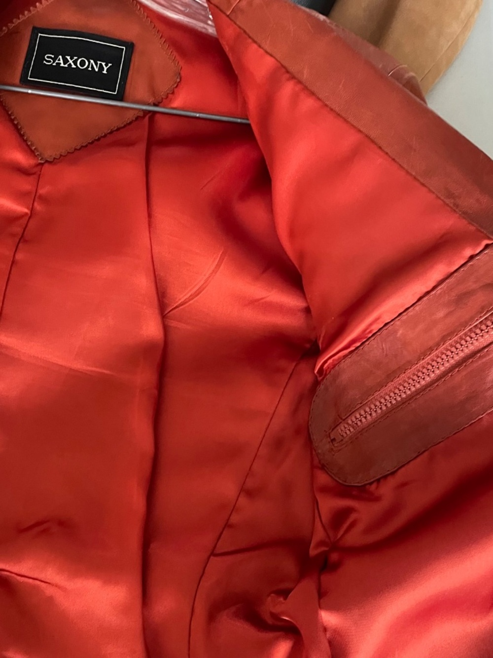 Vintage Saxony Burnt Orange Leather Blazer with Patch Pockets, Men's 36 - Picture 6 of 12